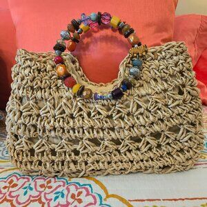Cappelli Macrame Straw Purse with Colorful Beaded Handle